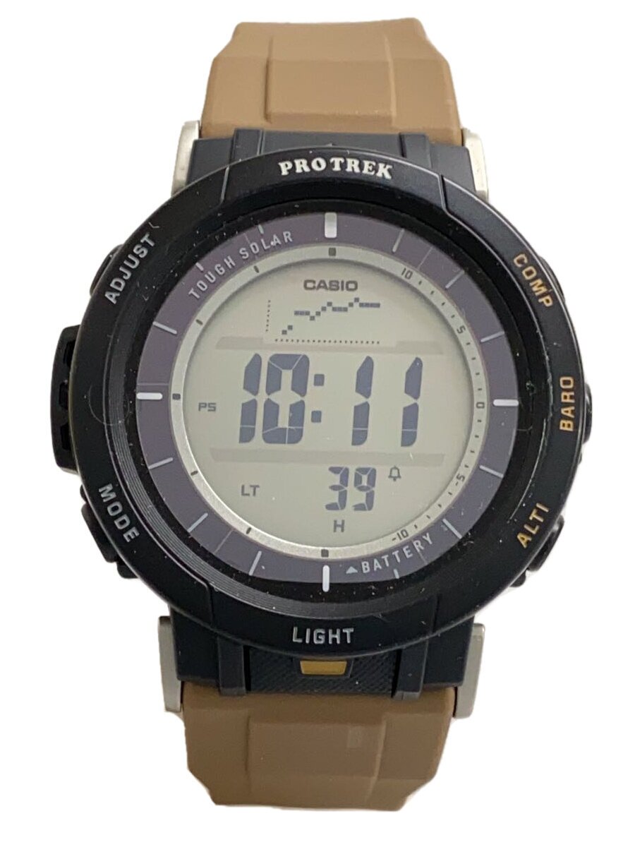 【中古】CASIO◆ソーラーウオッチ_PRO TREK/デジタル/天然ゴム/BLK/KHK【服飾雑貨他】