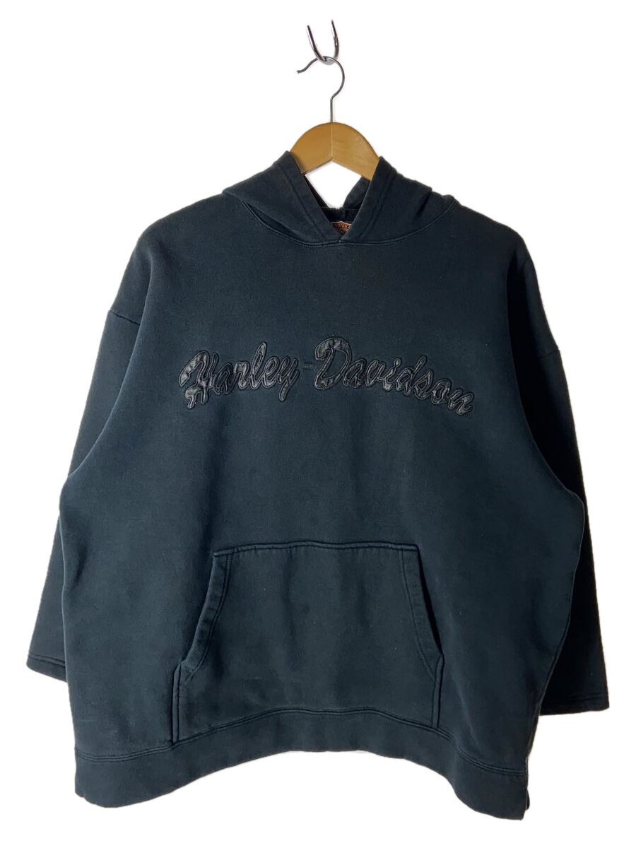 【中古】HARLEY DAVIDSON◆90S～/パーカー/XL/綿織物/BLK/無地【メンズウェア】