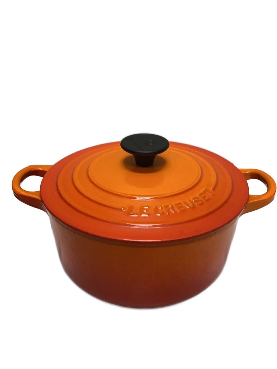 【中古】LE CREUSET◆鍋/大いさ:18糎/ORN/ココットロンド/ホーロー/オレンジ色/蓋付き添い人/フランス共和国製//【勝手もと装置】