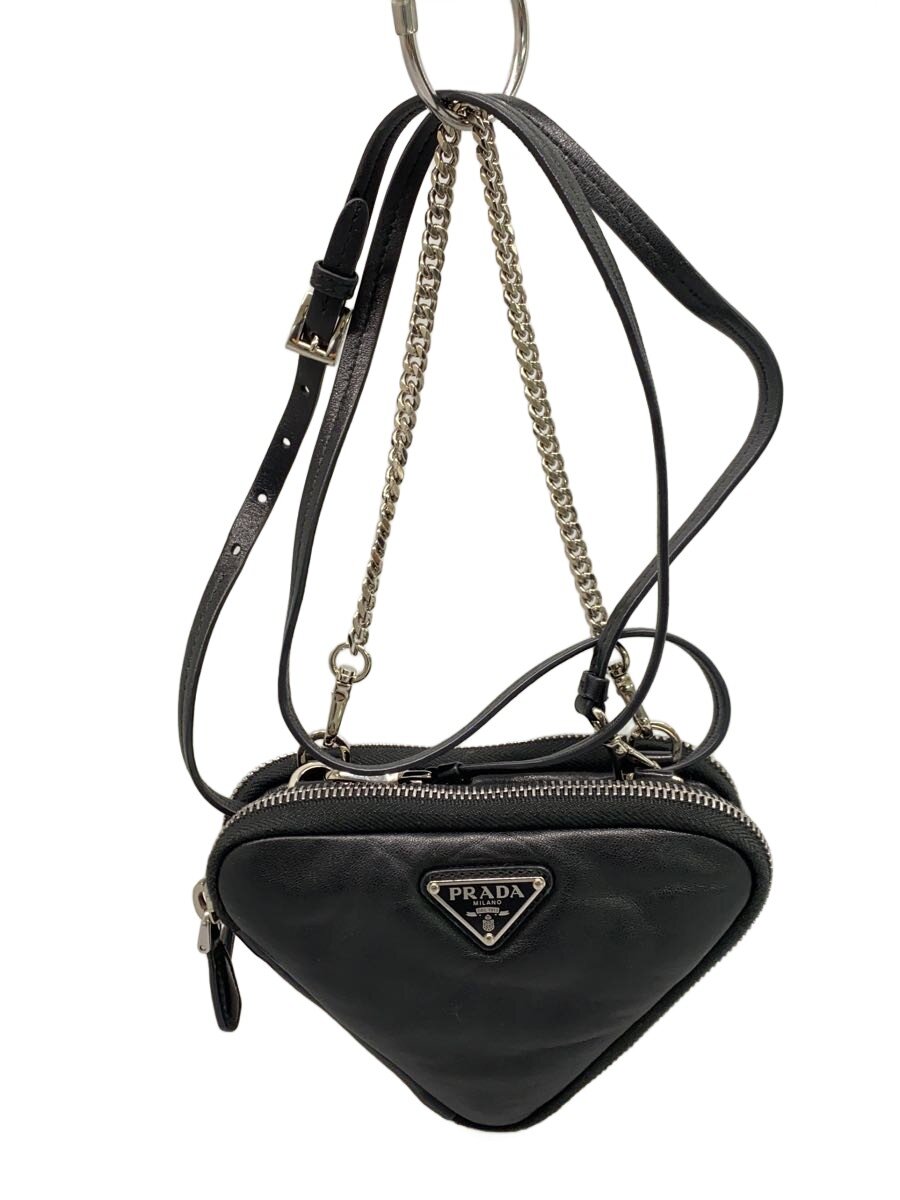 【中古】PRADA◆３角形ロゴタイプ/チェーン店/ミニショルダーバッグ/なめし革/BLK/1NR015【御徒面子】