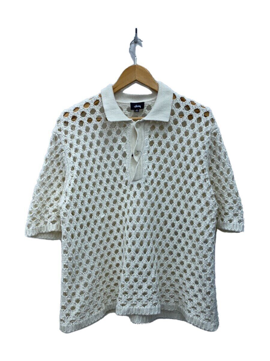 【中古】STUSSY◆BIG MESH POLO SWEATER/半袖プルオーバー/M/綿織物/CRM/117178【メンズウェア】