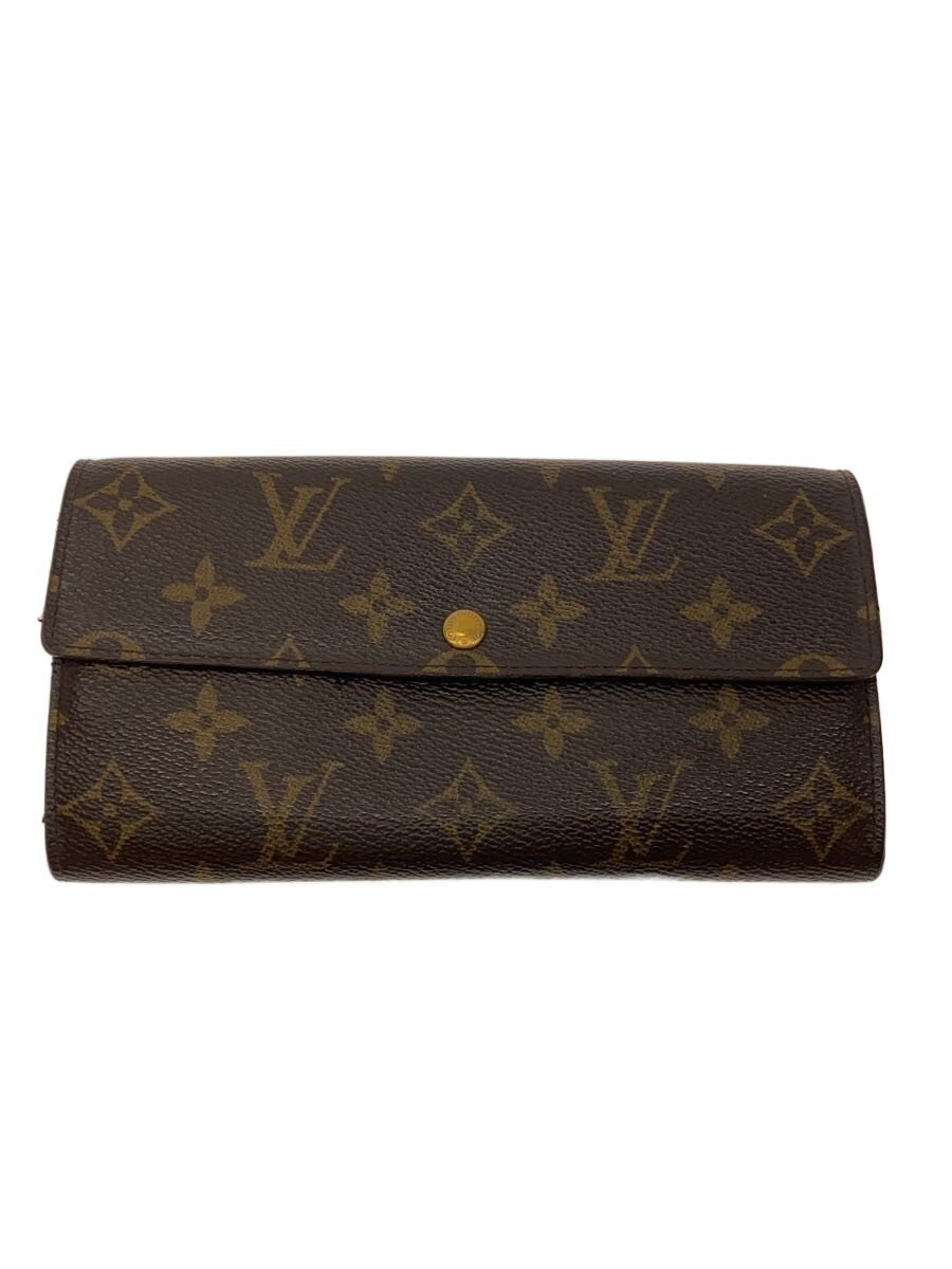 【中古】LOUIS VUITTON◆1)ポルト・フォイユ・サラ_モノグラム・キャンバス/PVC/BRW/レディース【服飾雑貨他】