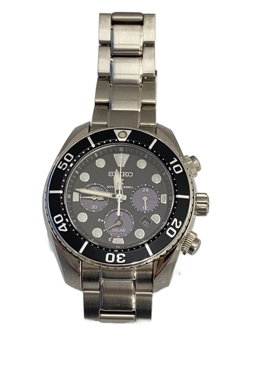 【中古】SEIKO◆PROSPEX DIVERSE/ソーラーウオッチ/アナログ/ステンレス鋼/BLK/SLV/SS/V192-0AD0【服飾雑貨他】