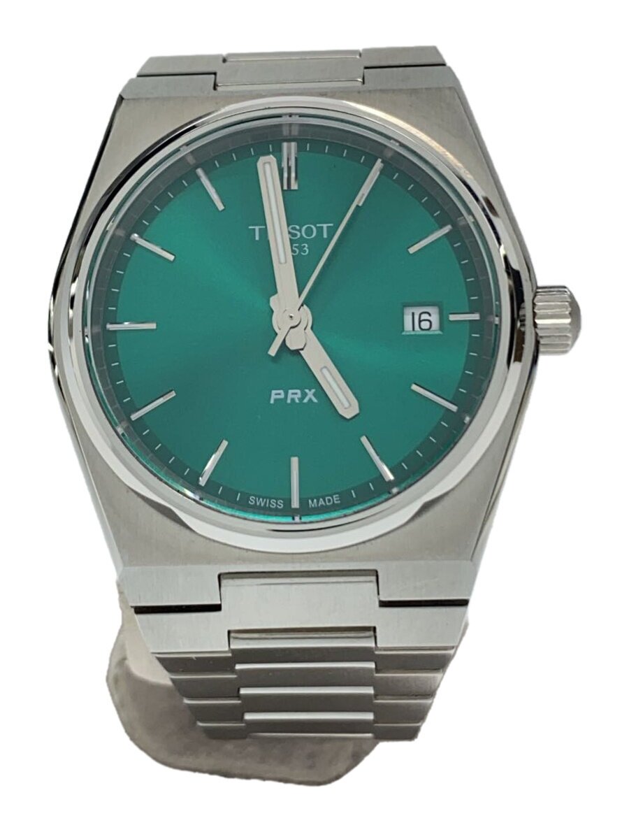 【中古】TISSOT◆PRX/一こま付き添い人/石英ウオッチ/アナログ/GRN/T137210A【服飾雑貨他】