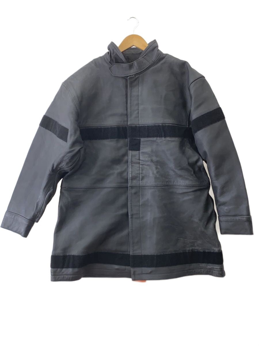 【中古】ファイヤーマンコート/フレンチ細工物/BISON FUTE社製/ラインドライブ付/厚地の外套/--/なめし革/BLK//【メンズウェア】