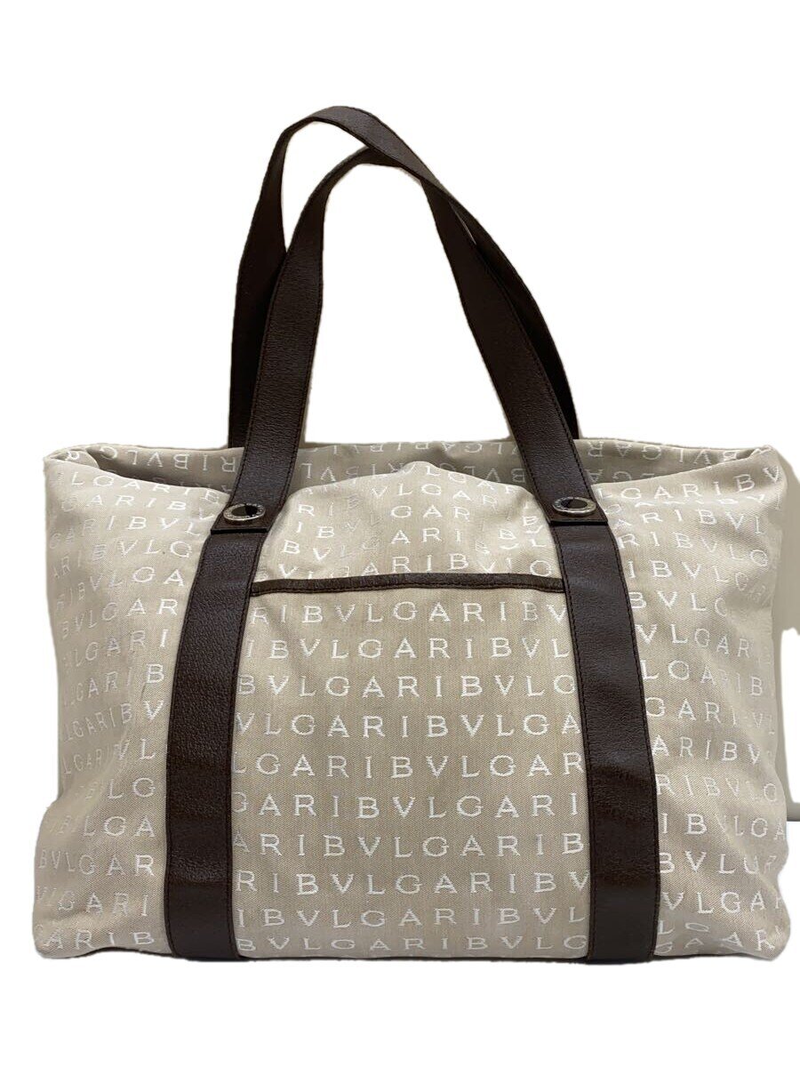 【中古】BVLGARI◆トートバッグ/帆布/BEG/総柄//【御徒面子】