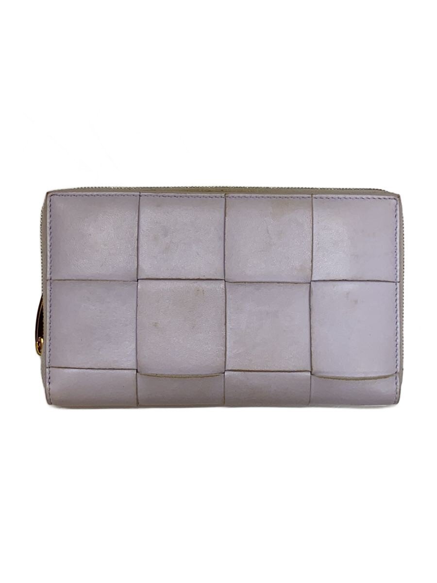【中古】BOTTEGA VENETA◆マキシイントレチャート/ラウンドジップ/汚れた状態有/長札入れ/パープル/無地/レディース【服飾雑貨他】