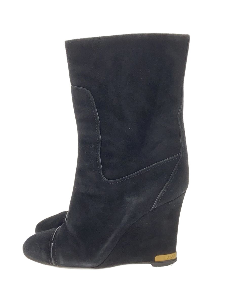 【中古】LOUIS VUITTON◆スウェードヒールブーツ/35.5/BLK/スウェード/DE0151//【シューズ】