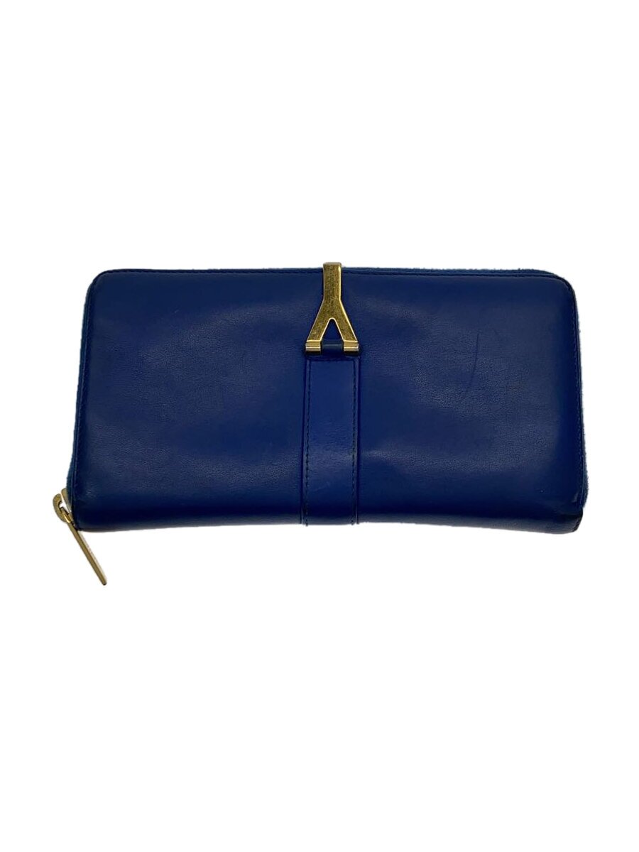 【中古】SAINT LAURENT◆長銭入れ/--/BLU/レディース/ラウンドジッパー/当てはめる感有【服飾雑貨他】