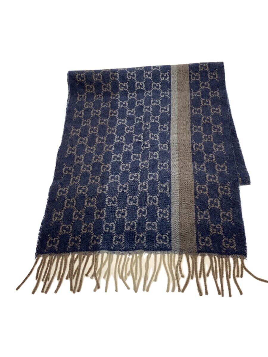 【中古】GUCCI◆えり巻き/カシミヤ/BLU/総柄/レディース//【服飾雑貨他】