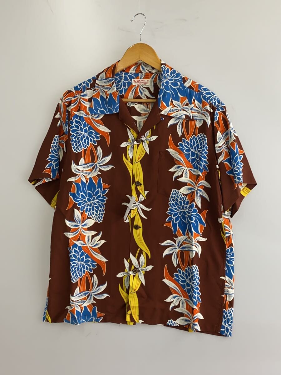 【中古】SUN SURF◆アロハシャツ/M/人絹/赤銅色/総柄/SS39024/BLOOMS OF TORCH FLOWER//【メンズウェア】