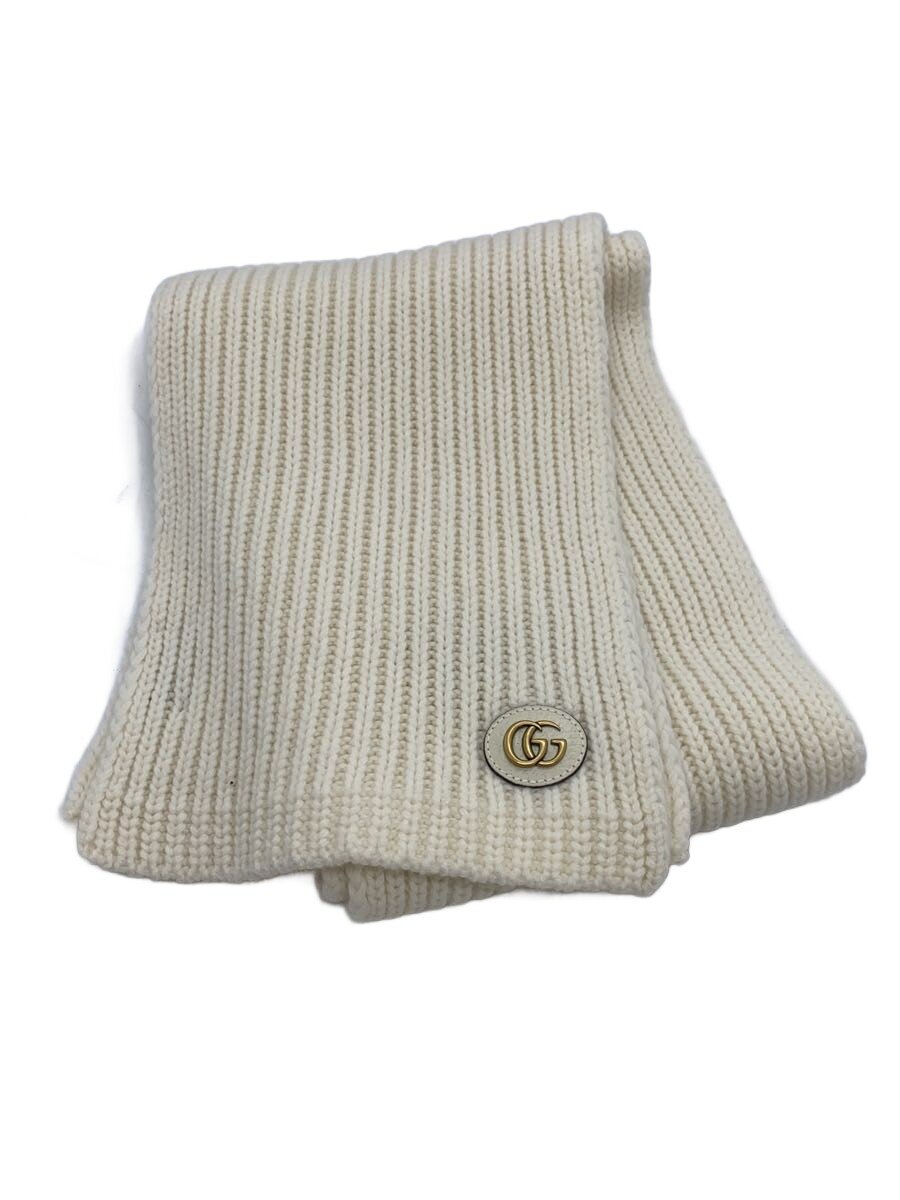 【中古】GUCCI◆えり巻き/羊毛/WHT/無地/レディース/773426 3GB02/ダブルG付き添い人/ウールカシミアマフラー【服飾雑貨他】
