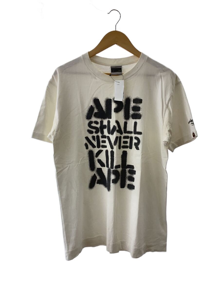 【中古】A BATHING APE◆プルオーバー/L/綿織物/WHT/無地/首元黄ばみ有/左脇腹小穴有/年寄りの//【メンズウェア】