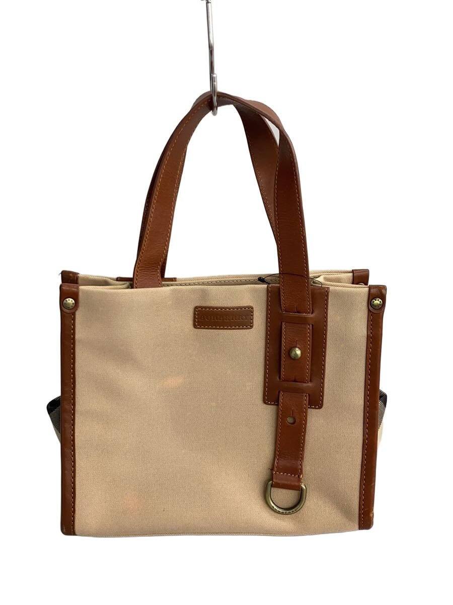 【中古】BURBERRY◆トートバッグ/なめし革/BEG/無地【御徒面子】