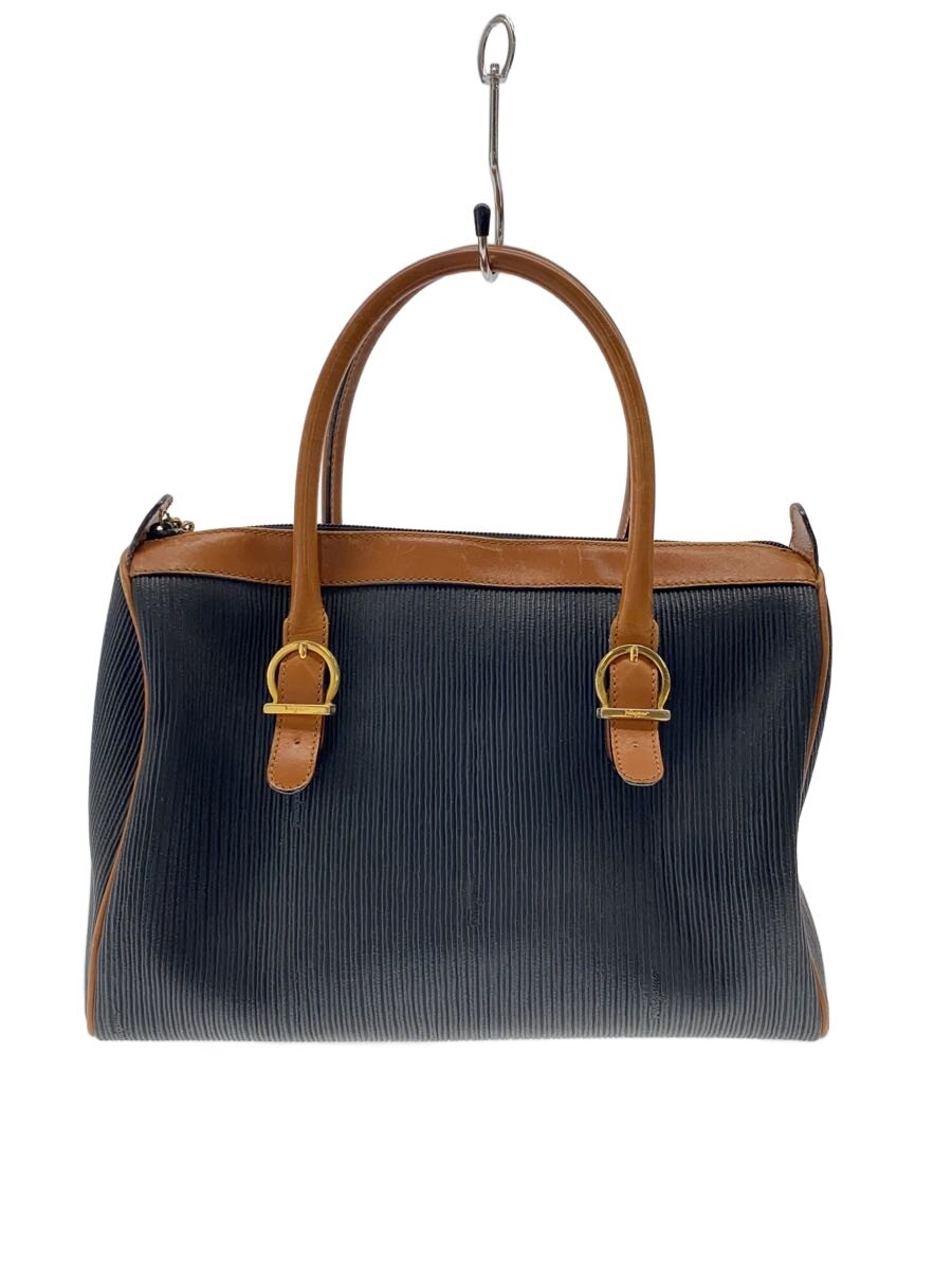 【中古】Salvatore Ferragamo◆ロゴタイプ/ミニボストンバッグ/なめし革/BLK【御徒面子】