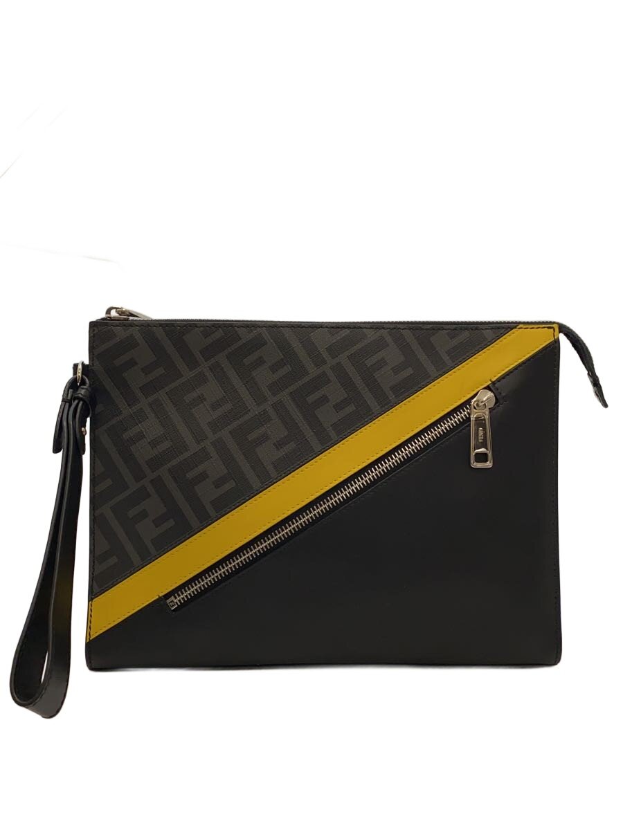 【中古】FENDI◆2塁手御徒面子/なめし革/BLK/総柄/7VA491/ダイアゴナル/ズッカ柄【御徒面子】