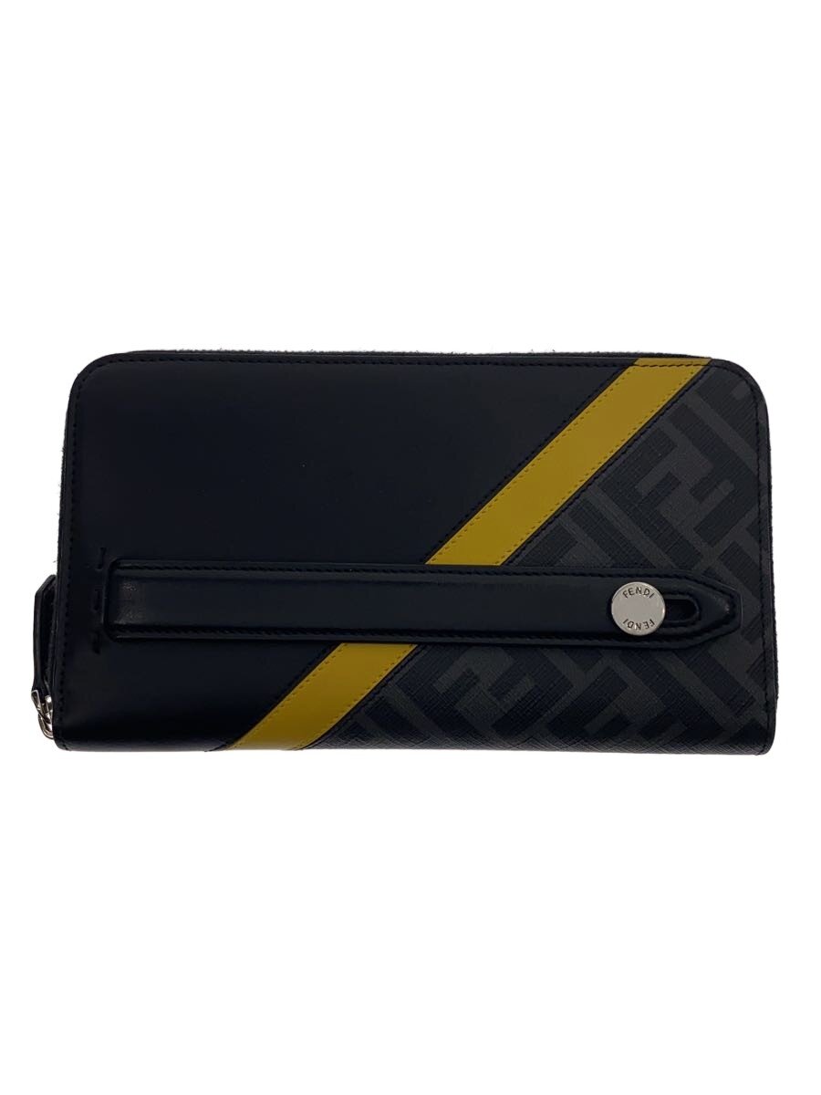 【中古】FENDI◆長札入れ/なめし革/BLK/総柄/メンズ/ダイアゴナルフォンケースウォレット/ズッカ柄【服飾雑貨他】