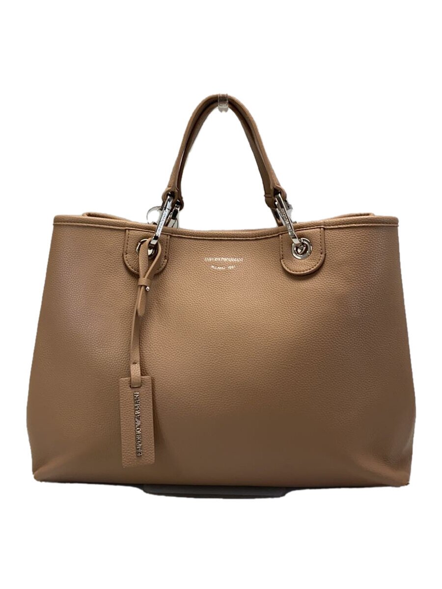 【中古】EMPORIO ARMANI◆トートバッグ/--/BEG/無地/角擦れ有【御徒面子】