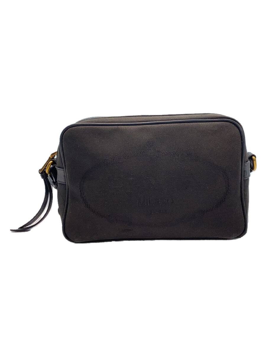 【中古】PRADA◆ショルダーバッグ/帆布/BLK/角擦れ有/色褪せ有【御徒面子】
