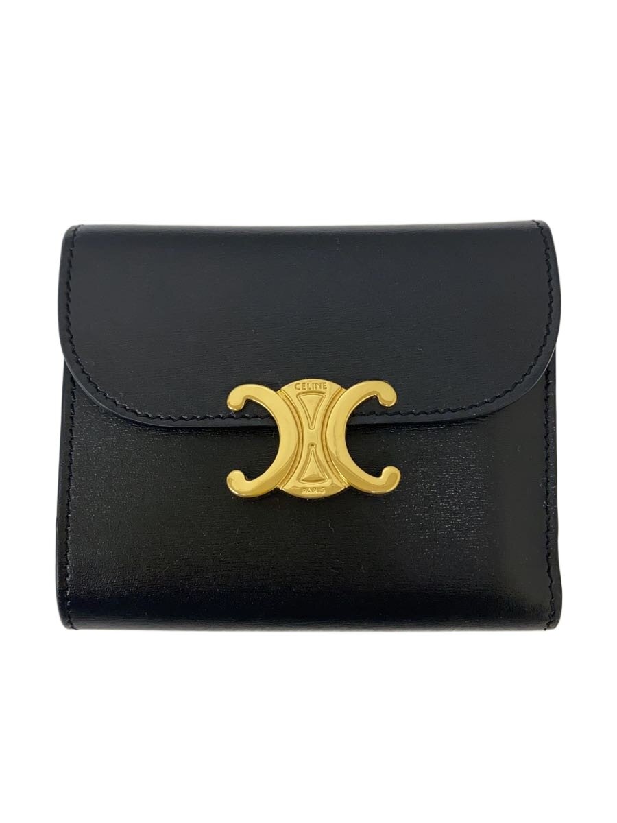 【中古】CELINE◆3つ折り金入れ/BLK/無地/レディース【服飾雑貨他】