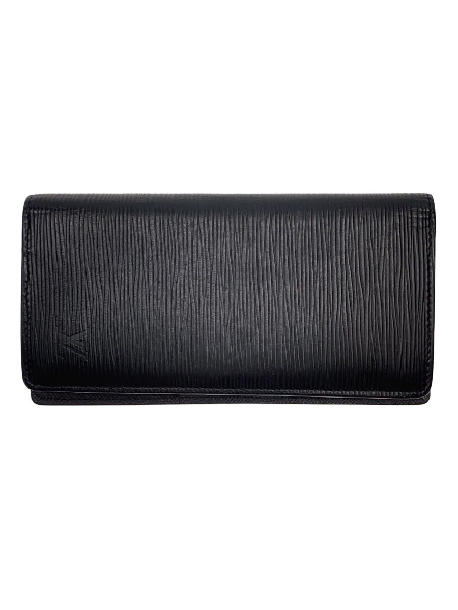 【中古】LOUIS VUITTON◆2)ポルト・フォイユ・ブラザ_エピ/なめし革/BLK/メンズ【服飾雑貨他】
