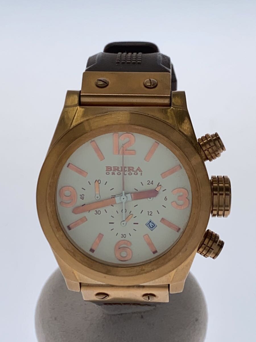 【中古】BRERA OROLOGI◆石英ウオッチ/アナログ/天然ゴム/BEG/BRW/BRETC45【服飾雑貨他】