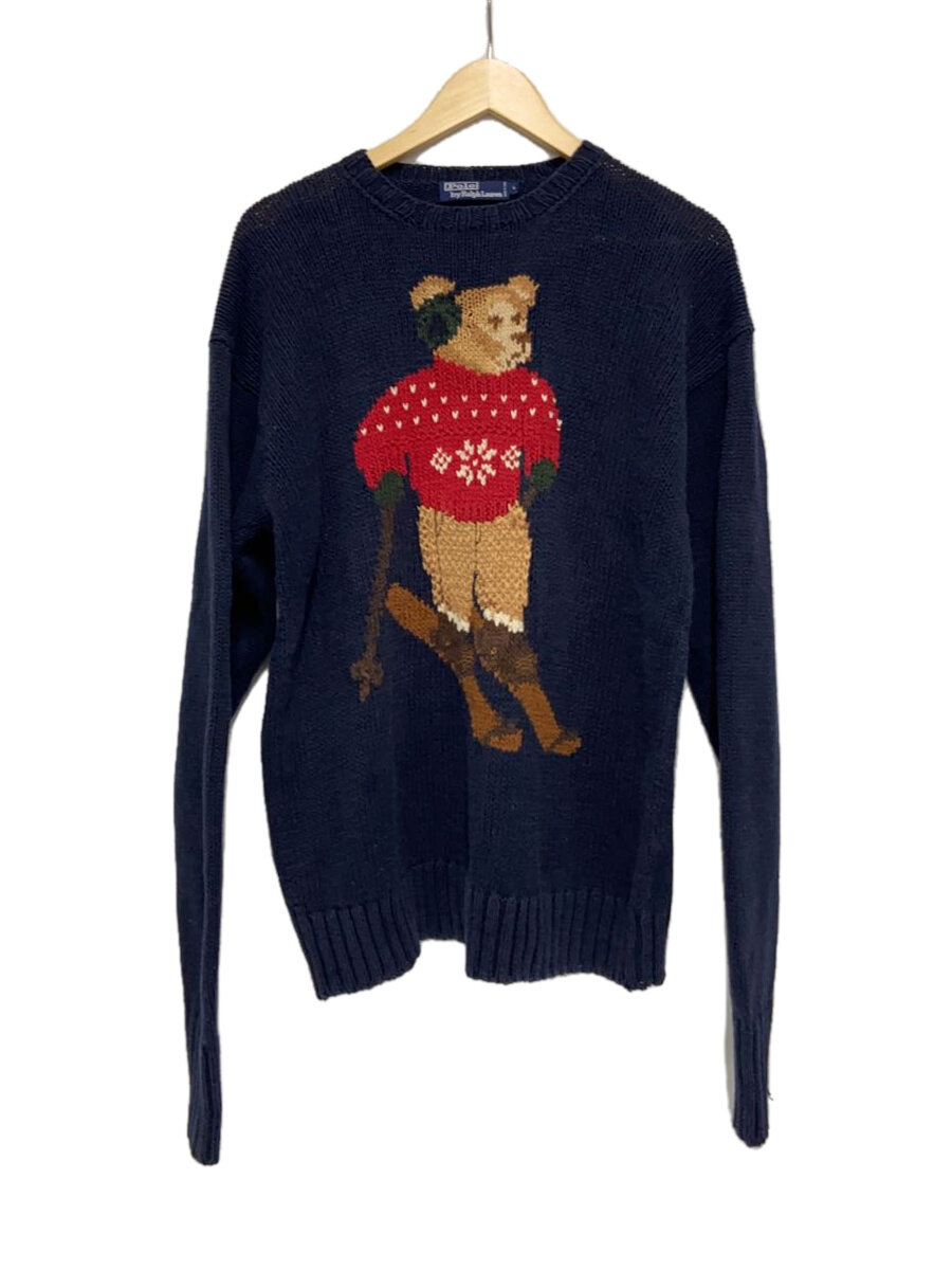 【中古】POLO RALPH LAUREN◆90s/ポロベア/hand knit/編み物・スウェーター(朦々たる)/L/--/NVY/無地【メンズウェア】