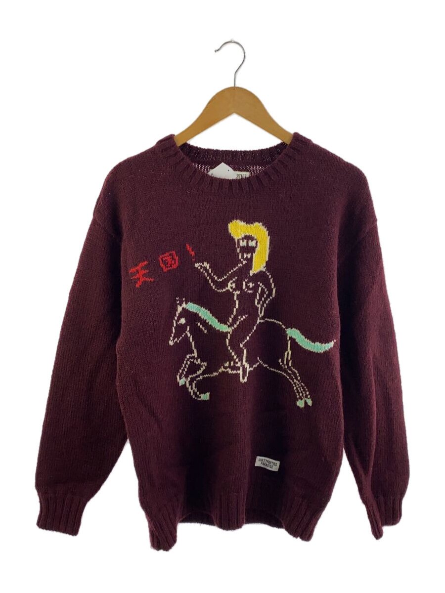 【中古】WACKO MARIA◆編み物・ティーシャツ(朦朦たる)/S/羊毛/ボルドーワイン//【メンズウェア】