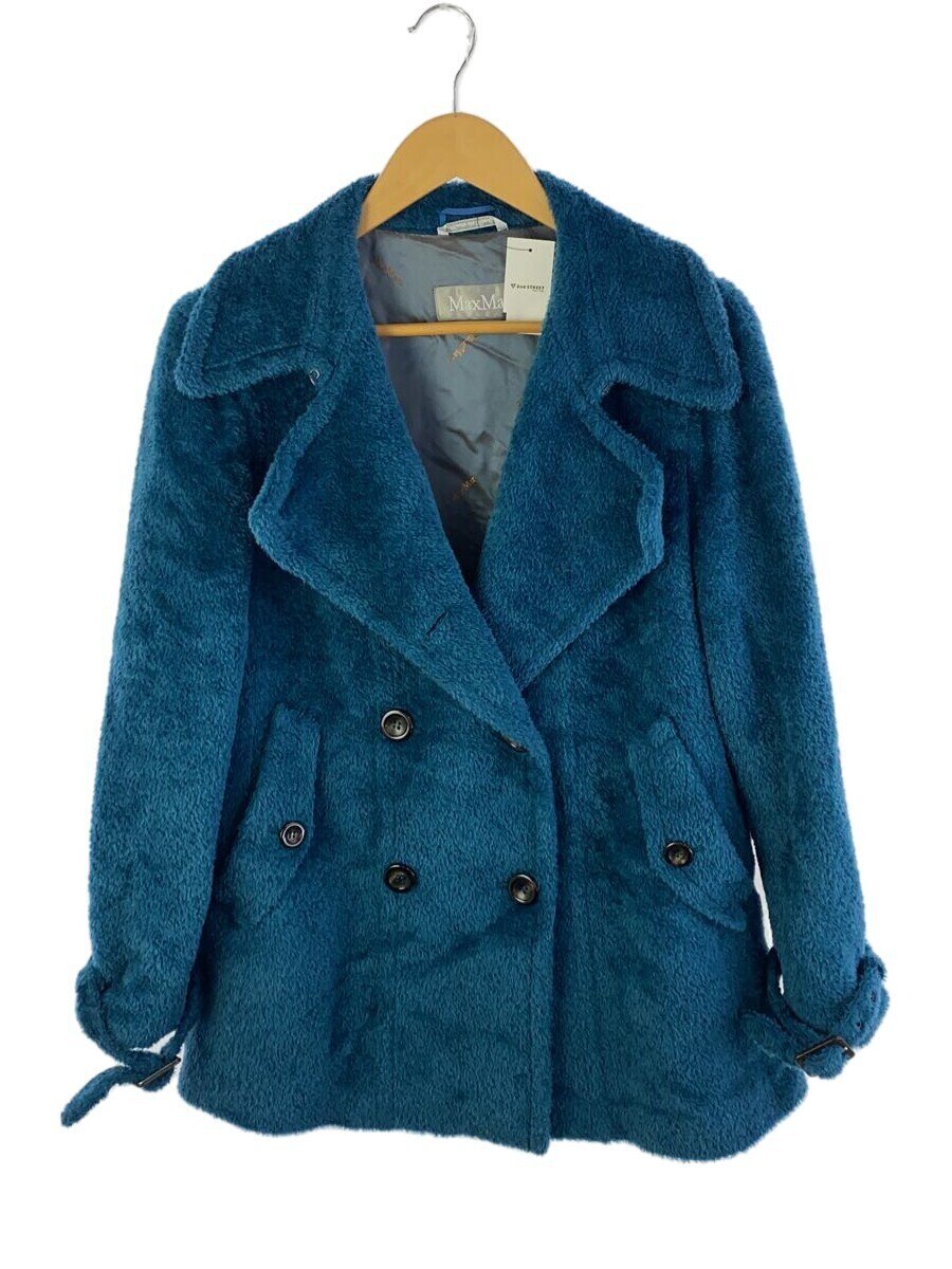 【中古】MAX MARA◆厚地の外套/38/アルパカ/BLU/無地//【レディース御召しもの】