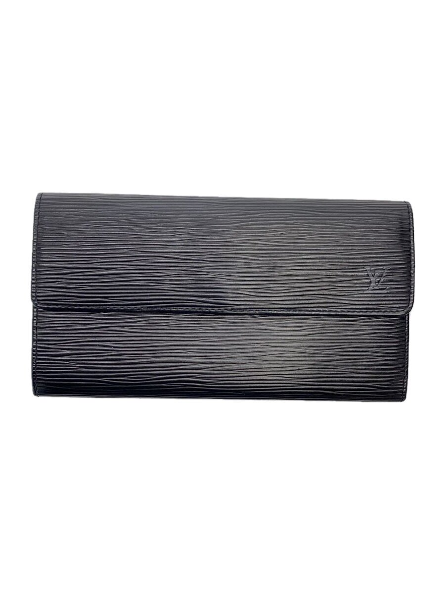 【中古】LOUIS VUITTON◆ポルト・フォイユ・サラ_エピ_BLK/ブラック/黒/レザー/BLK/無地/メンズ【服飾雑貨他】