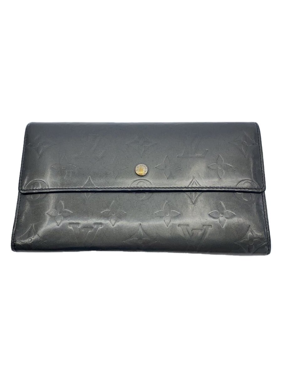 【中古】LOUIS VUITTON◆ポルト・トレゾール・インターナショナル_モノグラム・つや消し_BLK/なめし革/BLK/レディース【服飾雑貨他】