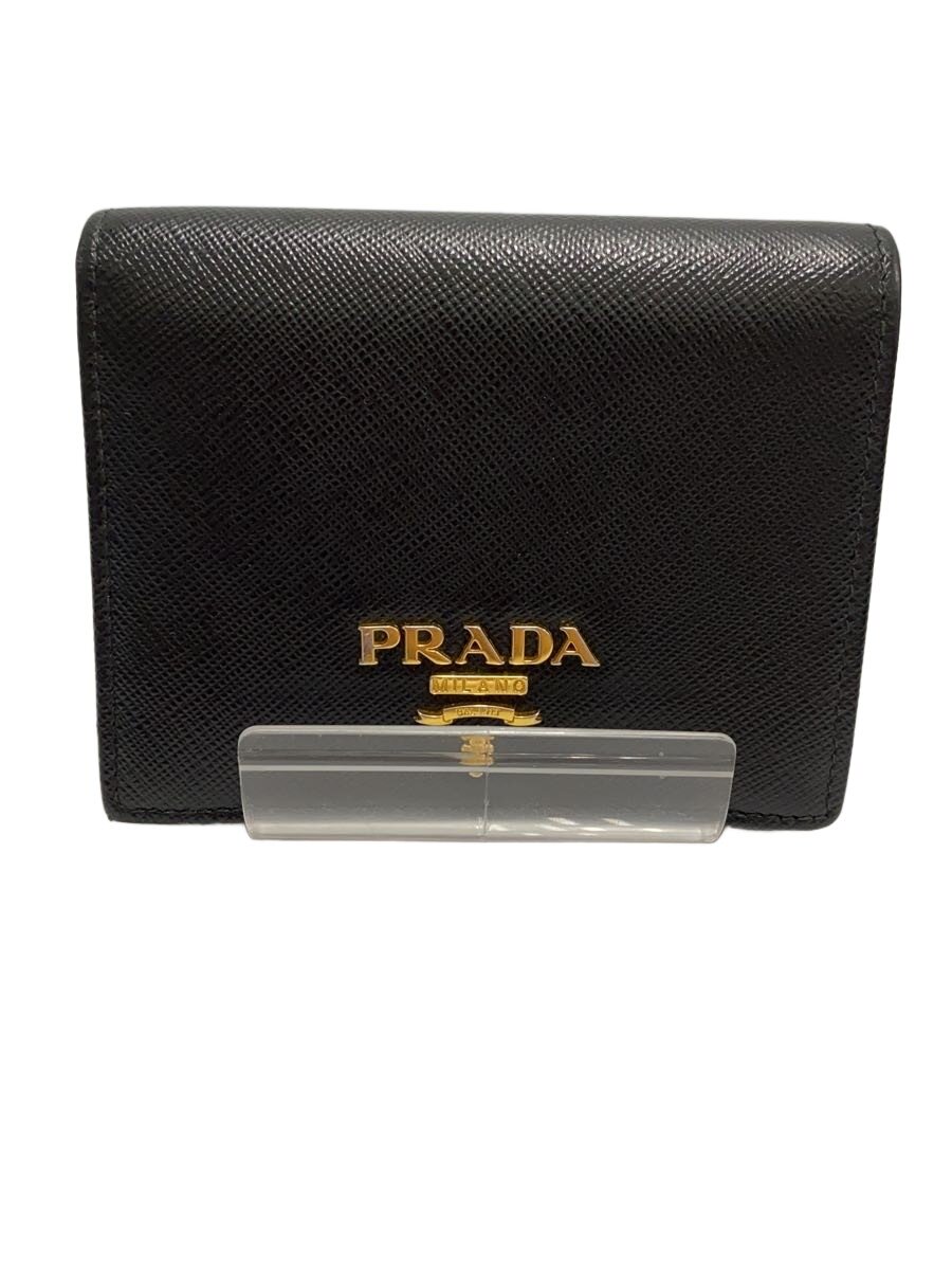【中古】PRADA◆サフィアーノ/2つ折り札入れ/なめし革/BLK/メンズ【服飾雑貨他】