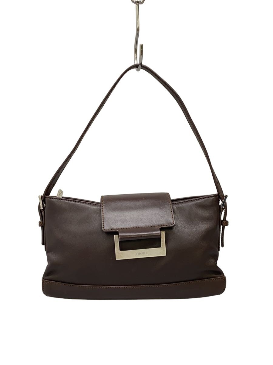 【中古】LOEWE◆ショルダーバッグ/なめし革/BRW/無地【御徒面子】