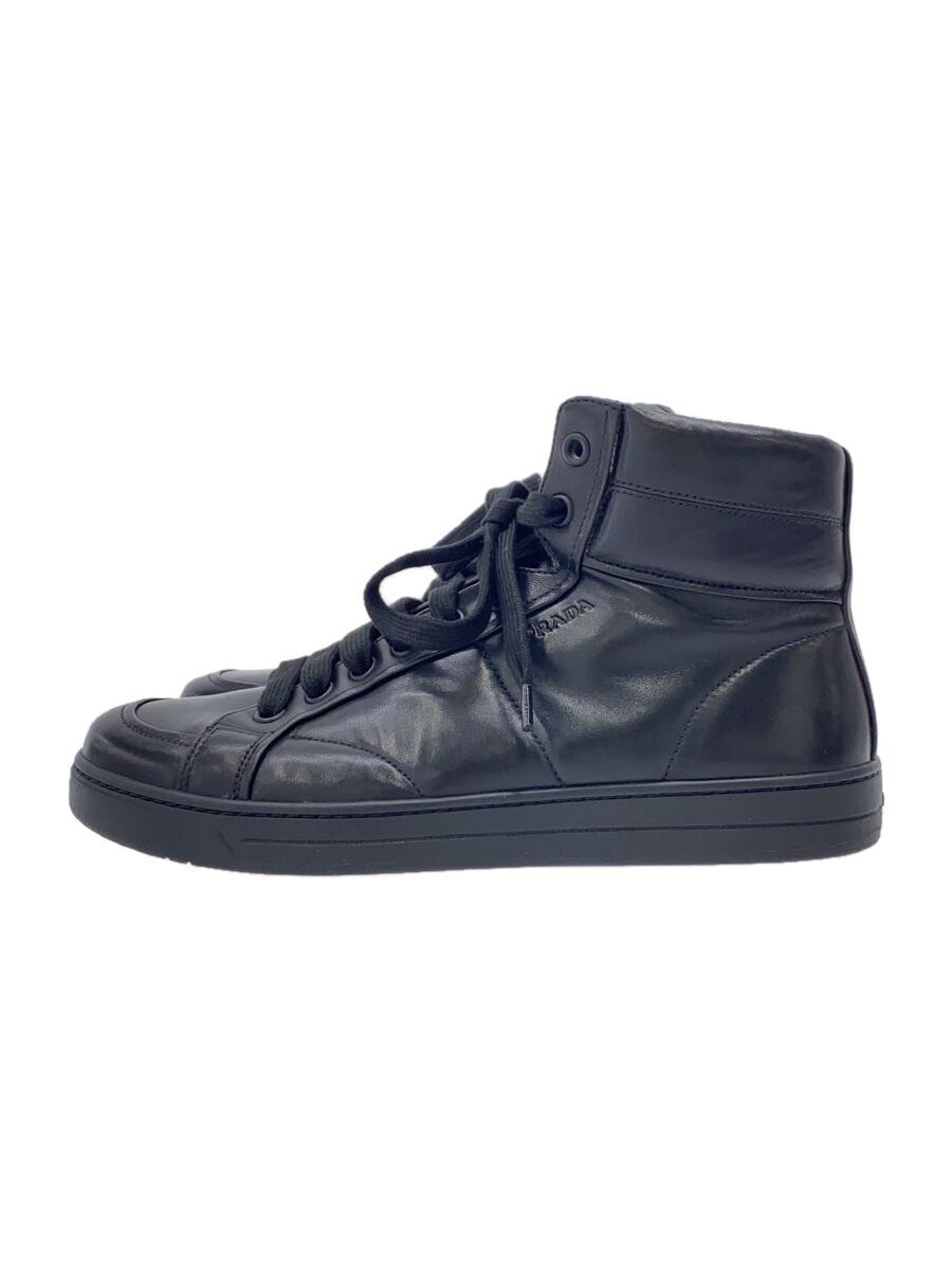 【中古】PRADA◆ハイカットスニーカー/UK8/BLK/なめし革/2TG 184【シューズ】