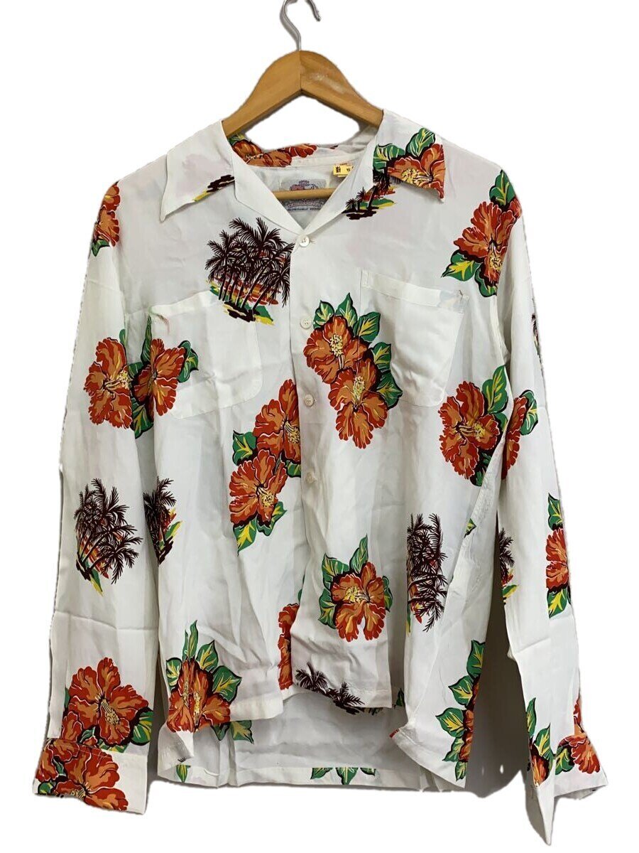 【中古】KAHANAMOKU◆アロハシャツ/M/人絹/WHT【メンズウェア】
