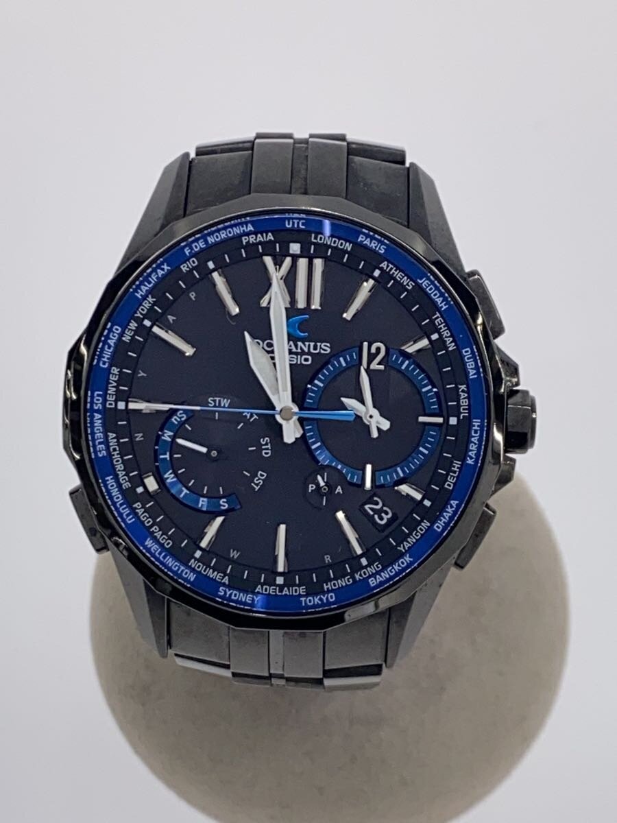 【中古】CASIO◆ソーラーウオッチ/アナログ/チタン/BLK/BLK/チタン/OCW-S3400//【服飾雑貨他】