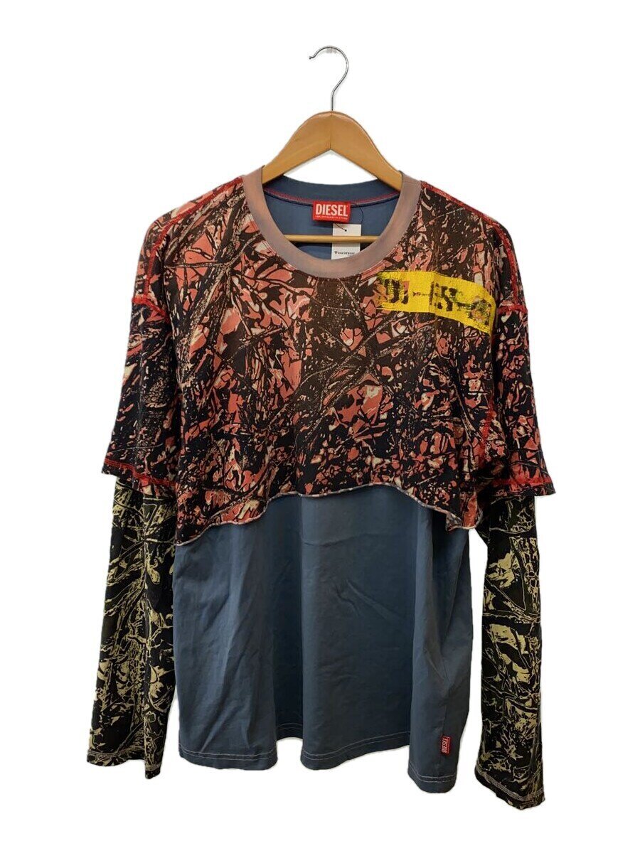 【中古】DIESEL◆レイヤード長袖Tシャツ/L/コットン/ブルー&times;ピンク/総柄【メンズウェア】｜2ｎｄ STREET 店