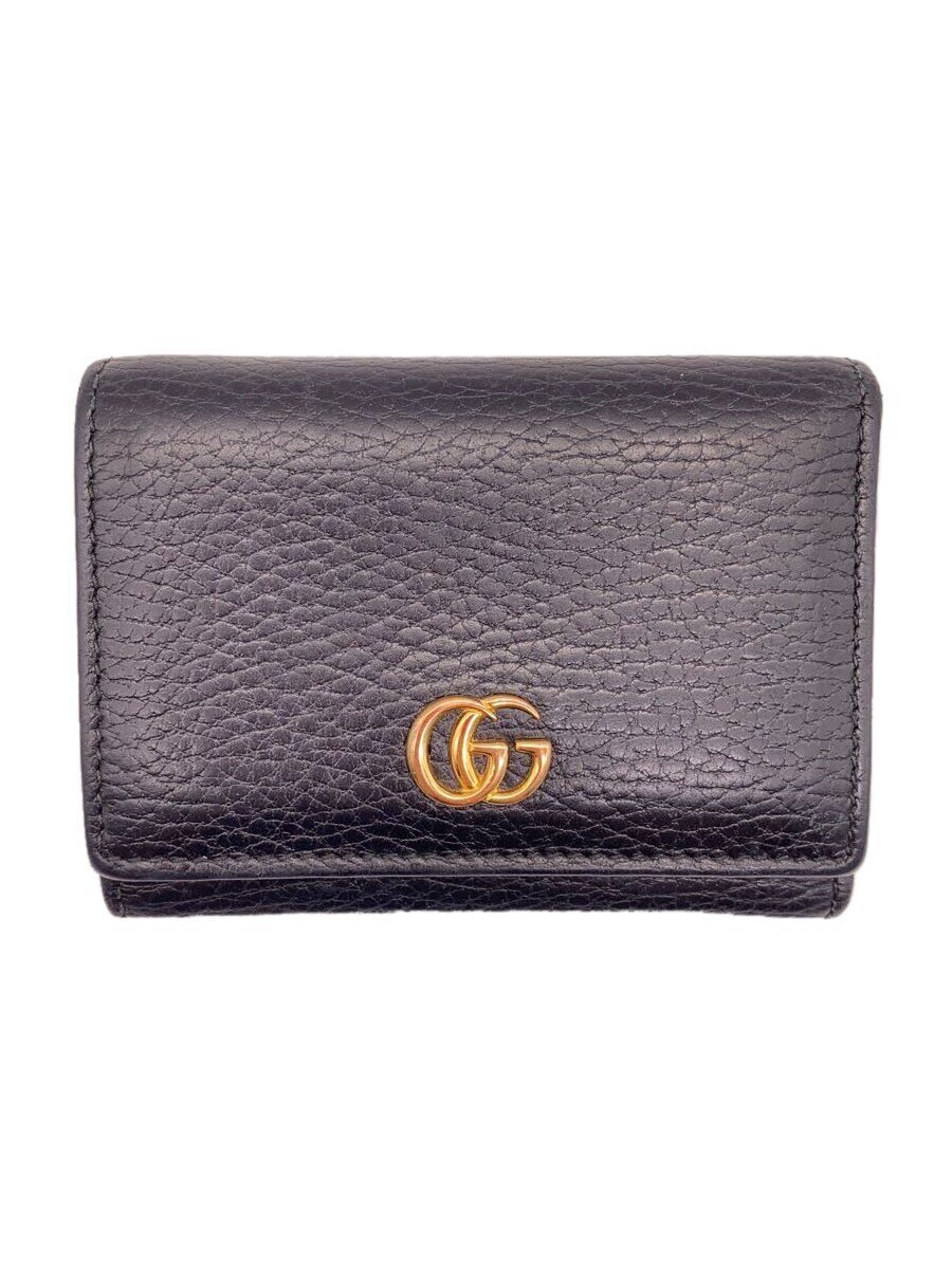 【中古】GUCCI◆3つ折り紙入れ_GGマーモント/なめし革/BLK/レディース【服飾雑貨他】