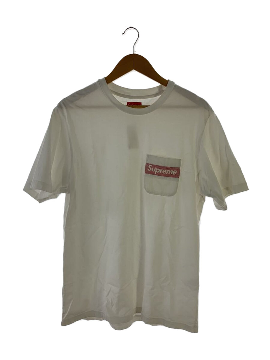 【中古】Supreme◆19SS/Mesh Stripe Pocket Tee/プルオーバー/M/綿織物/WHT/無地//【メンズウェア】