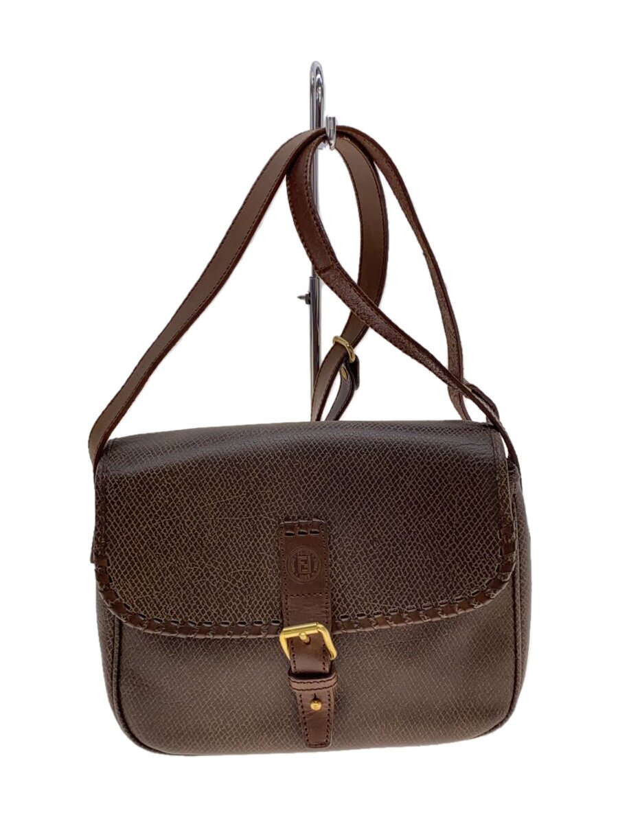 【中古】FENDI◆ショルダーバッグ/なめし革/BRW/無地【御徒面子】