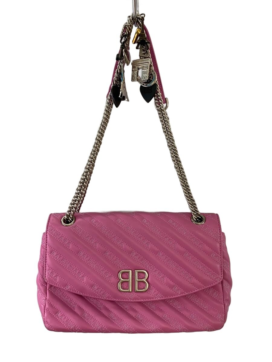 【中古】BALENCIAGA◆BBラウンド/チェーン店ショルダーバッグ/なめし革/PNK/516921・6315・Z・535269【御徒面子】