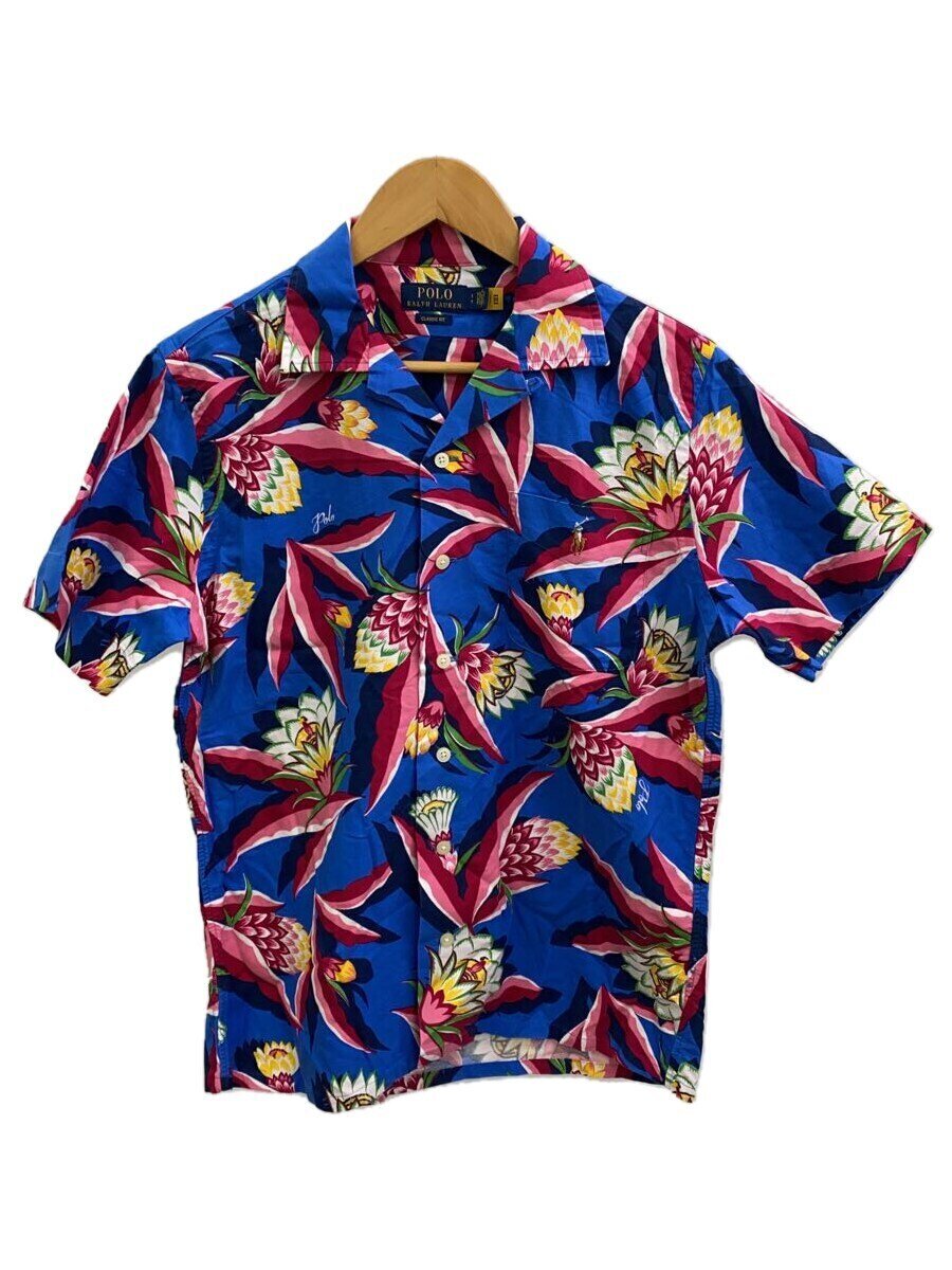【中古】POLO RALPH LAUREN◆アロハシャツ/S/綿織物/BLU/無地【メンズウェア】