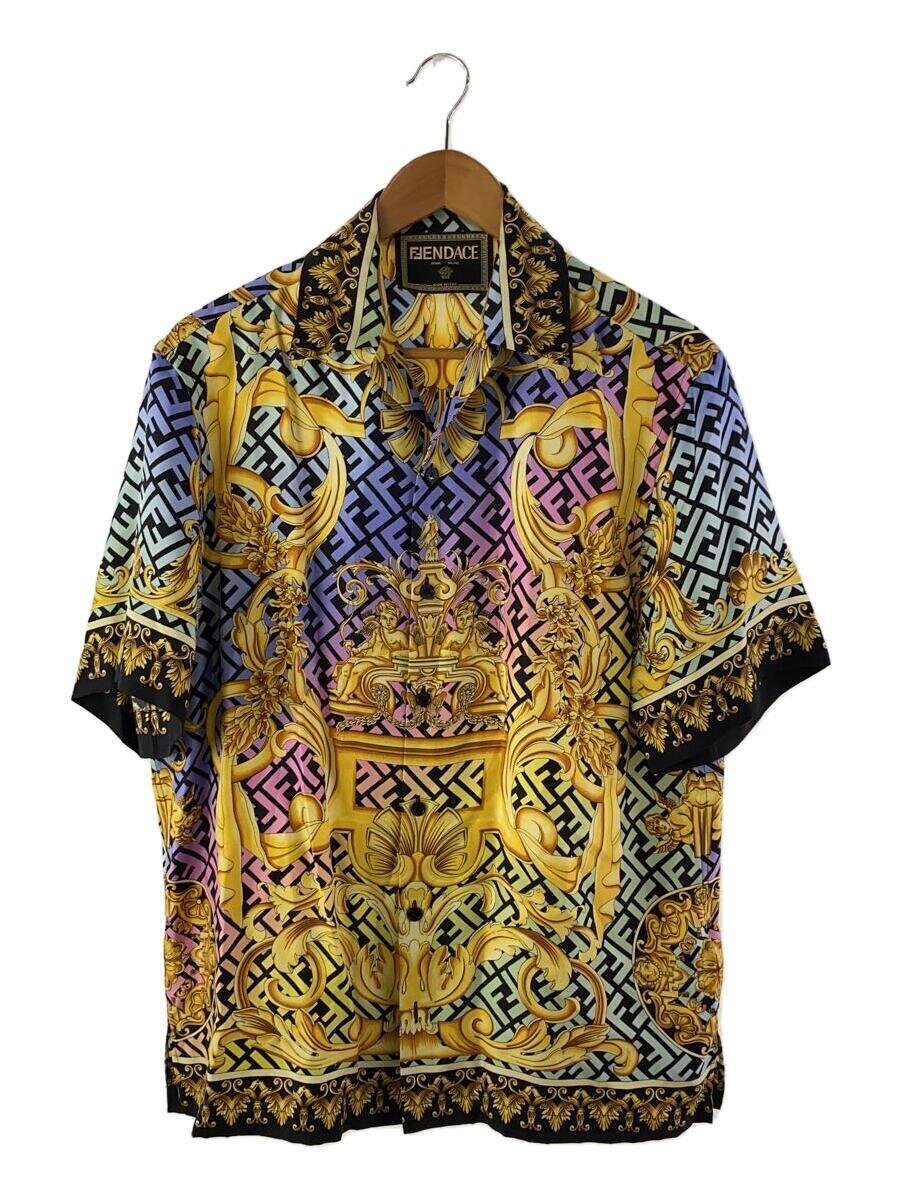 【中古】VERSACE◆VERSACE ヴェルサーチェ FENDACE/シルクオーバーシャツ/ズッカ柄/46/絹地/マルチ色合い【メンズウェア】