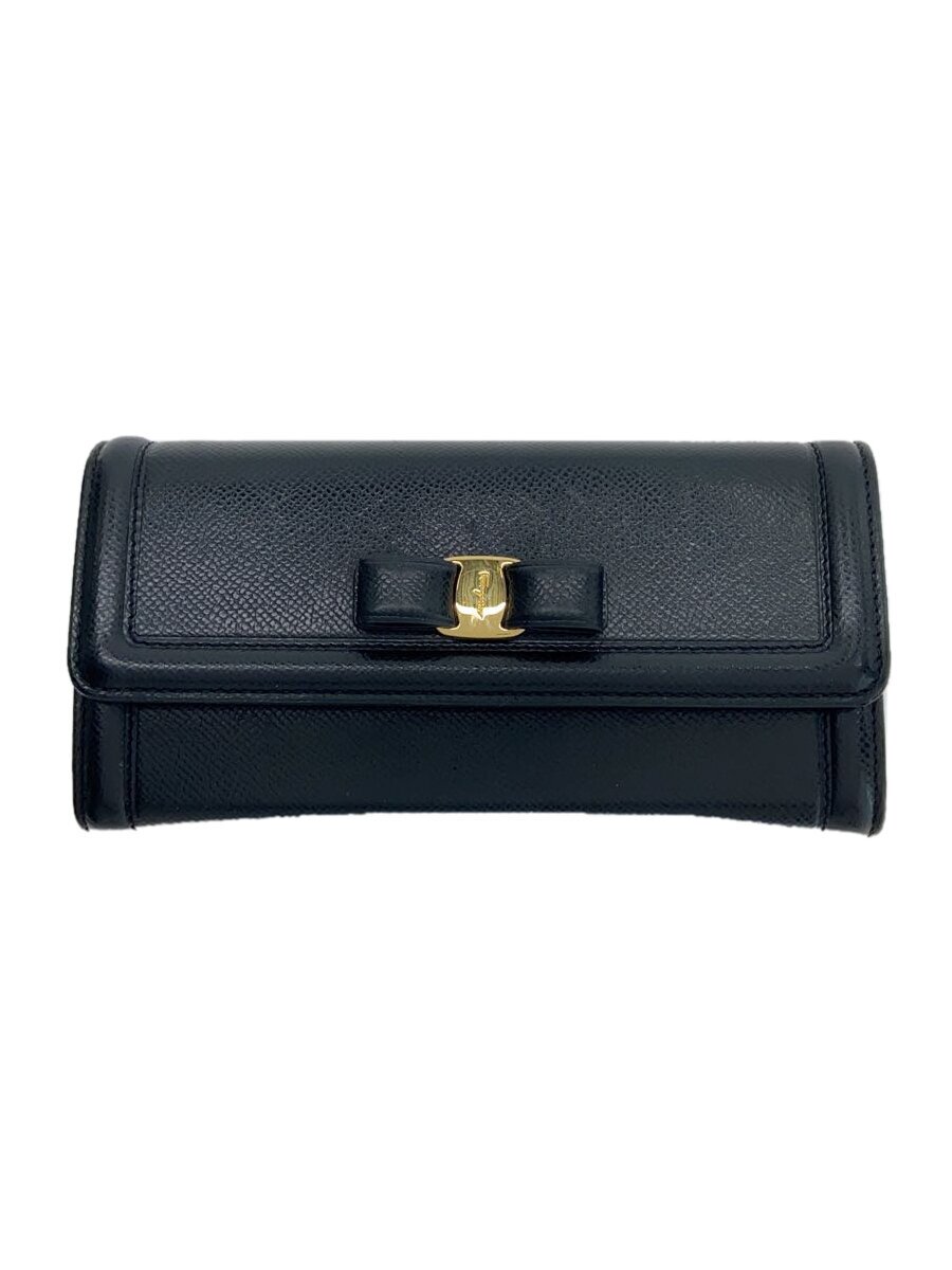 【中古】Salvatore Ferragamo◆長紙入れ/なめし革/BLK/レディース【服飾雑貨他】