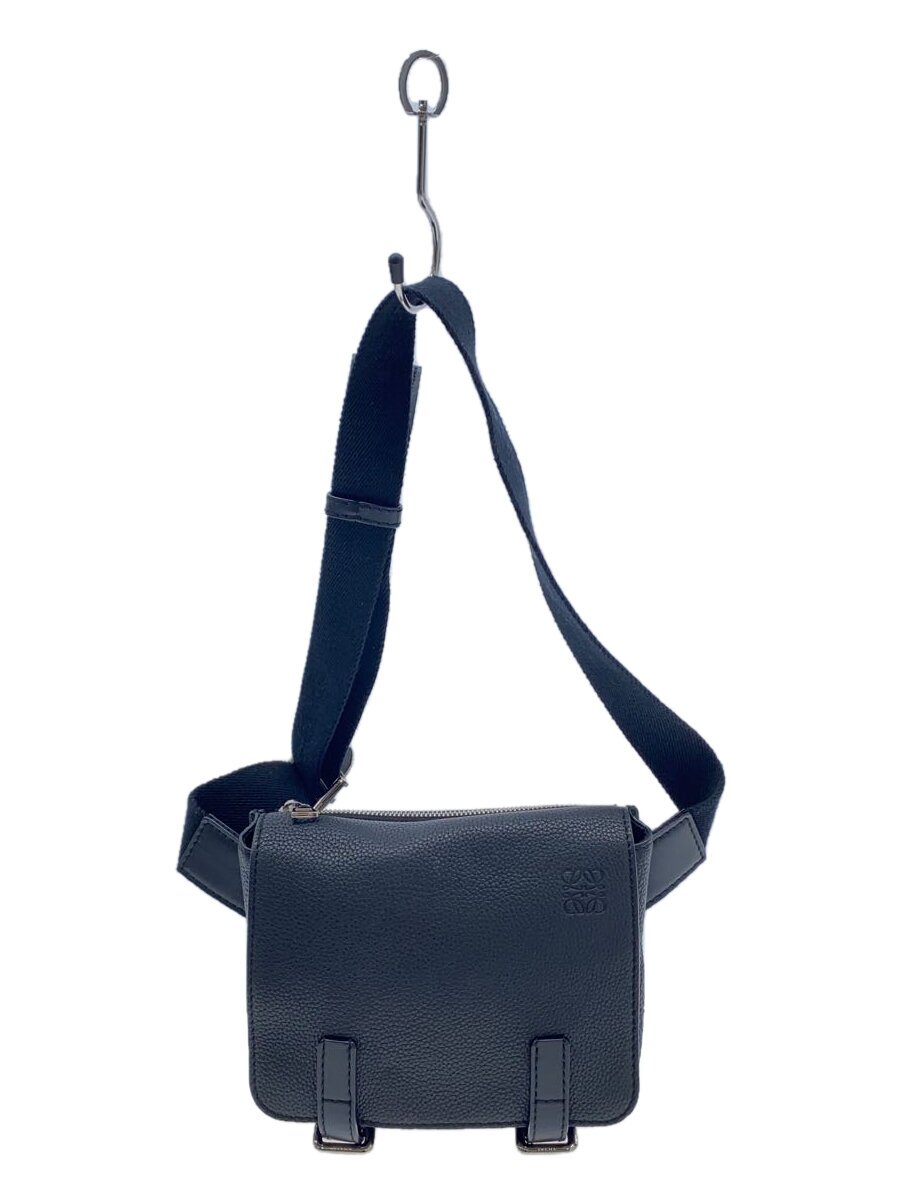 【中古】LOEWE◆ショルダーバッグ/なめし革/BLK/無地【御徒面子】