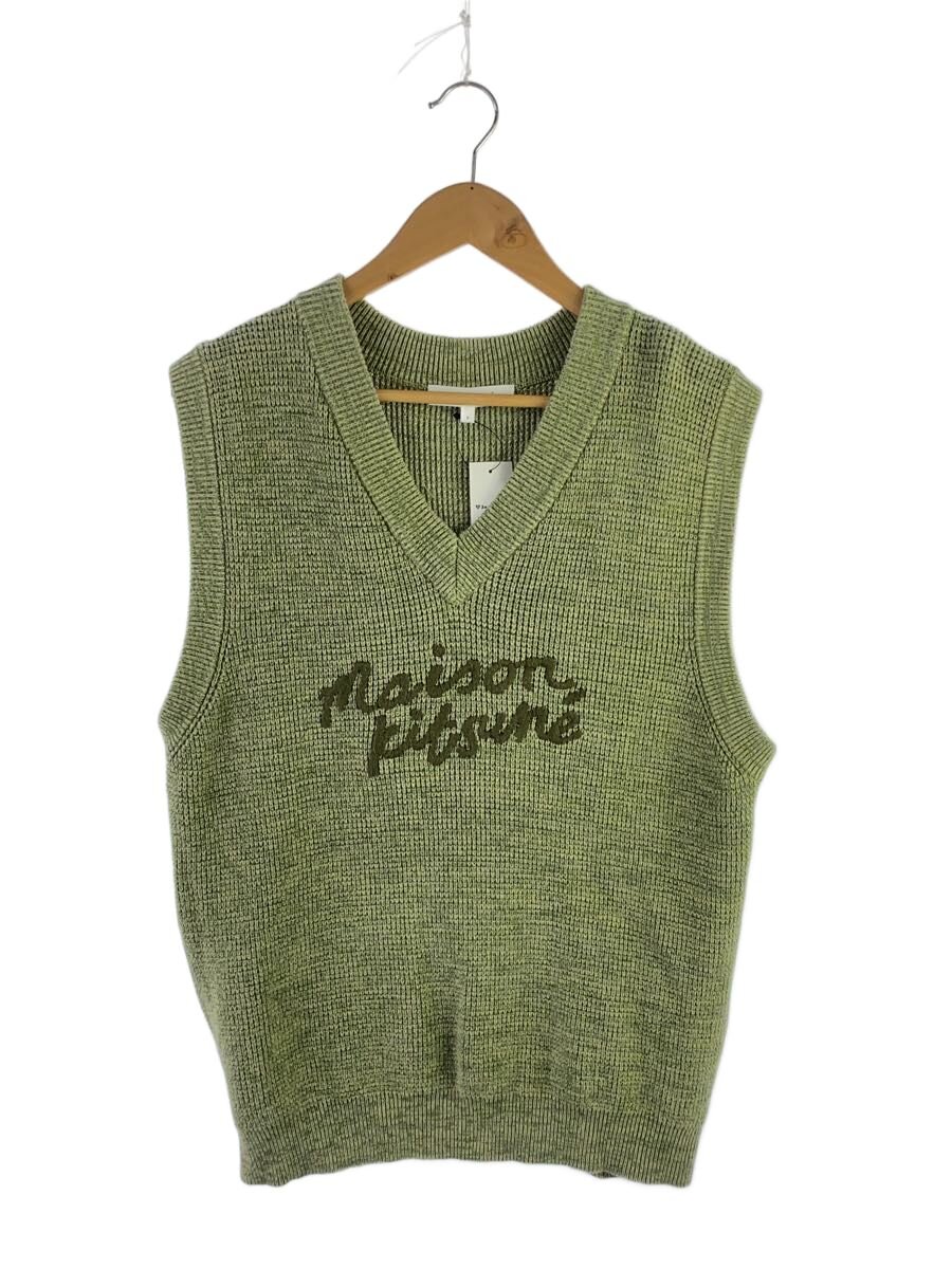 【中古】MAISON KITSUNE◆logo-embroidered cotton vest/編み物より良い/S/緑であること/MM00808KT1108【メンズウェア】