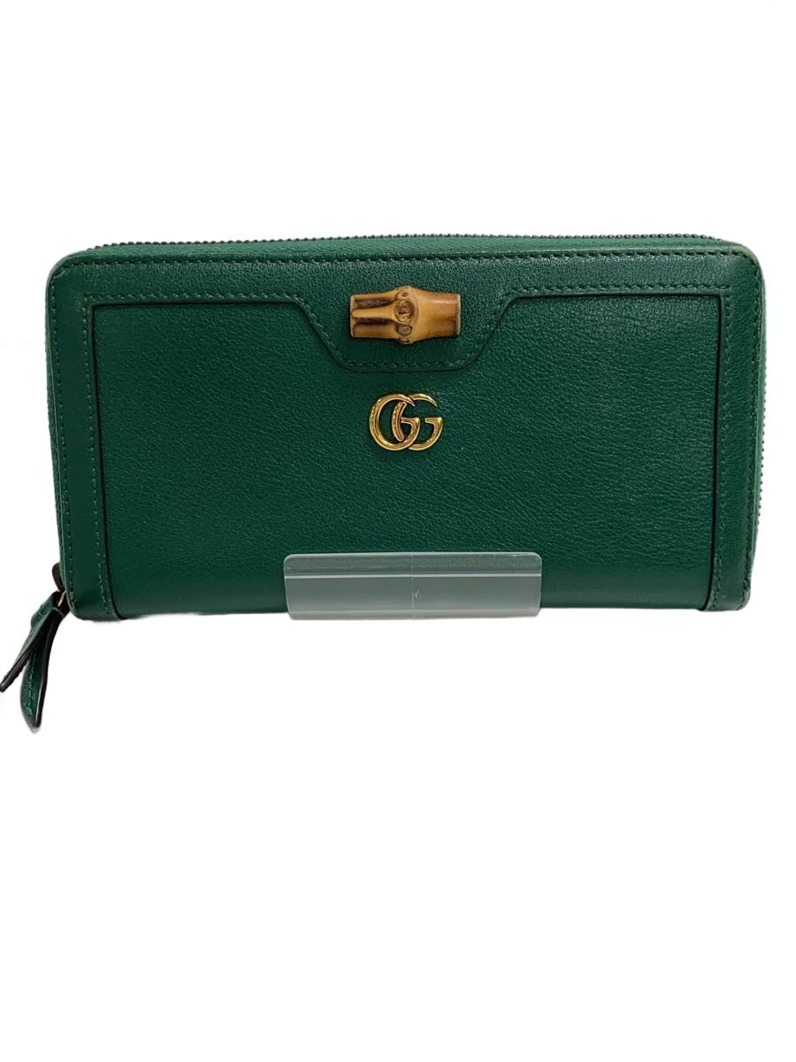 【中古】GUCCI◆竹/長銭入れ/なめし革/GRN/レディース/658634・562600【服飾雑貨他】