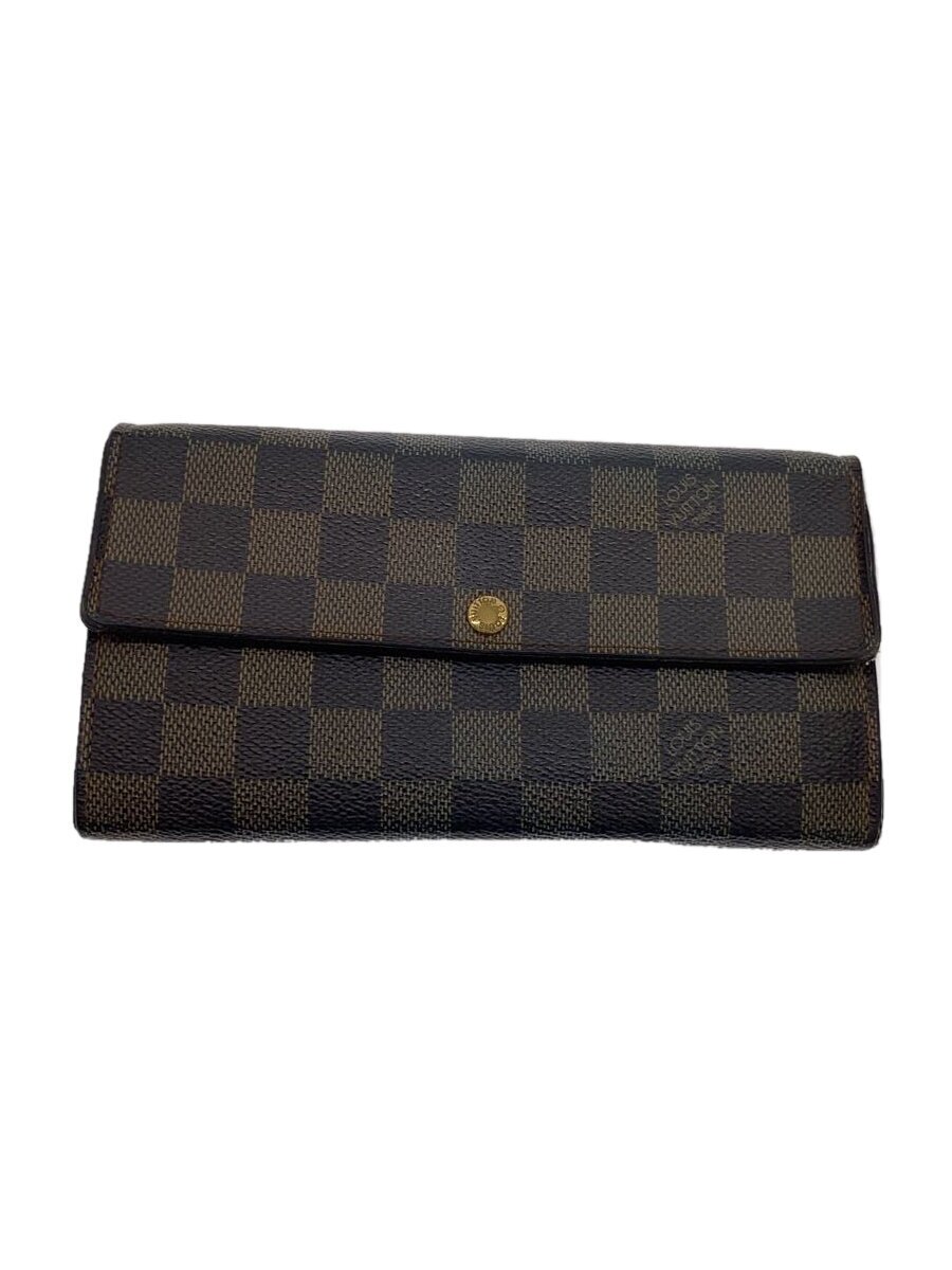 【中古】LOUIS VUITTON◆1)ポルト・フォイユ・サラ_ダミエ・エベヌ_BRW/PVC/BRW/メンズ【服飾雑貨他】