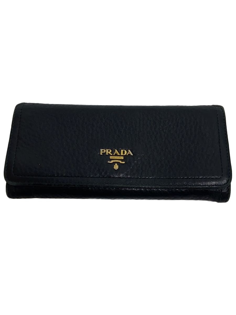 【中古】PRADA◆長紙入れ/なめし革/BLK/メンズ【服飾雑貨他】