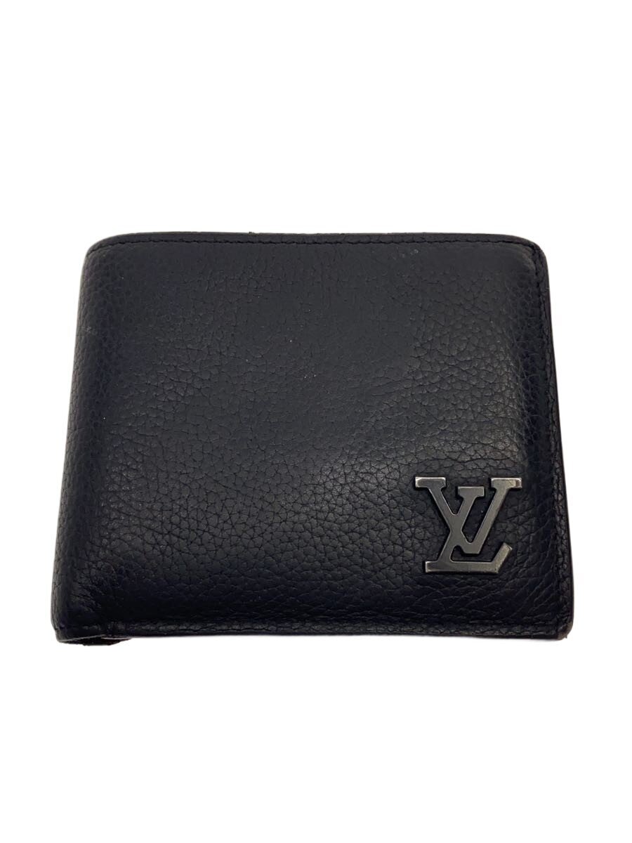 【中古】LOUIS VUITTON◆ポルト・フォイユ・マルコ_LVアエログラム/なめし革/BLK/メンズ【服飾雑貨他】